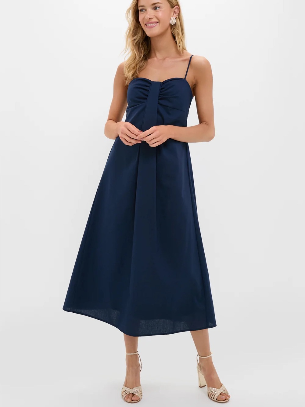 Hyacinth House Navy Linen Front Pleated Zoe Dress